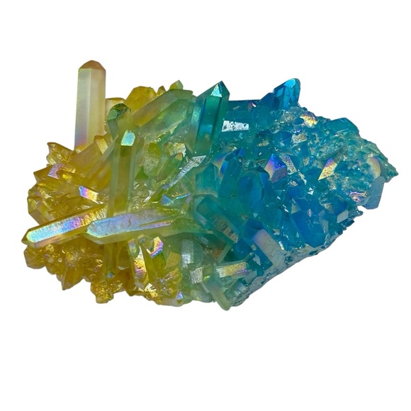 Aura Quartz Crystal Cluster Yellow Blue Clear Iridescent Stone Display Gift - Picture 5 of 10